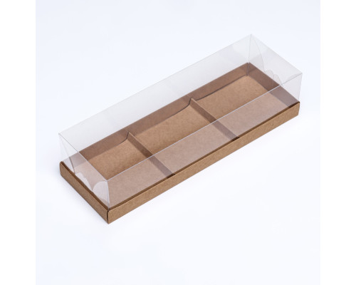Коробка для муссовых пироженных 3 штуки, 26x8,5x6 Крафт