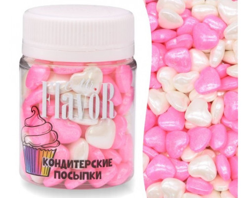 Посыпка Mr.FlavoR "Сердечки перламутровые бело-розовые", 50 гр