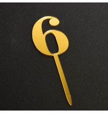 Топпер "Цифра 6" золото 3,5*5 см